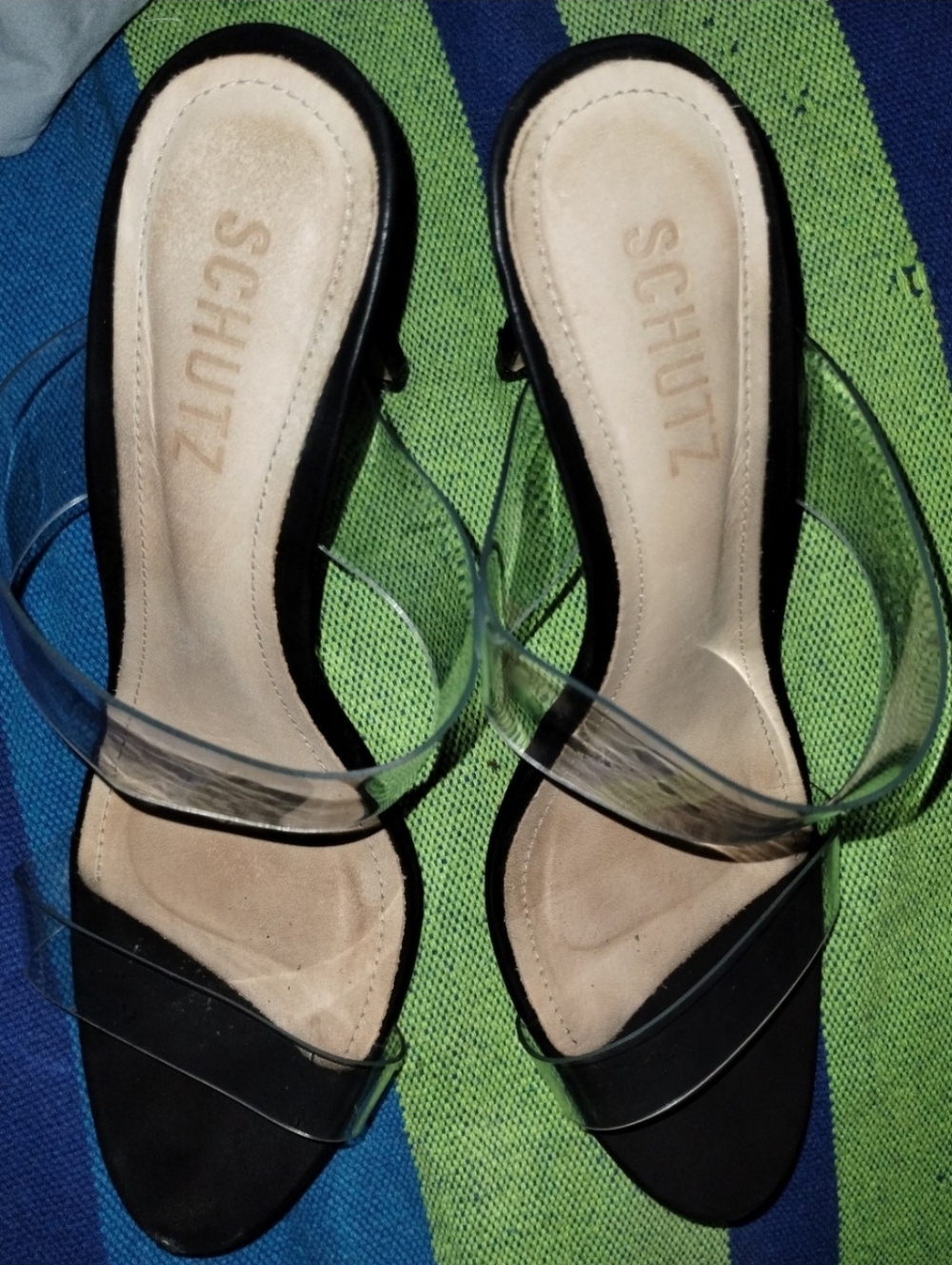 Schutz Women’s Black Slide Sandals with Clear Straps